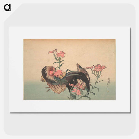 アートポスター-Cock, Hen, and Nadeshiko - 葛飾 北斎 Poster.