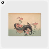 アートポストカード-Cock, Hen, and Nadeshiko - 葛飾 北斎 Postcard.