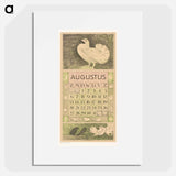 Kalenderblad augustus met witte duif - テオ ヴァン ホイテマ Poster.