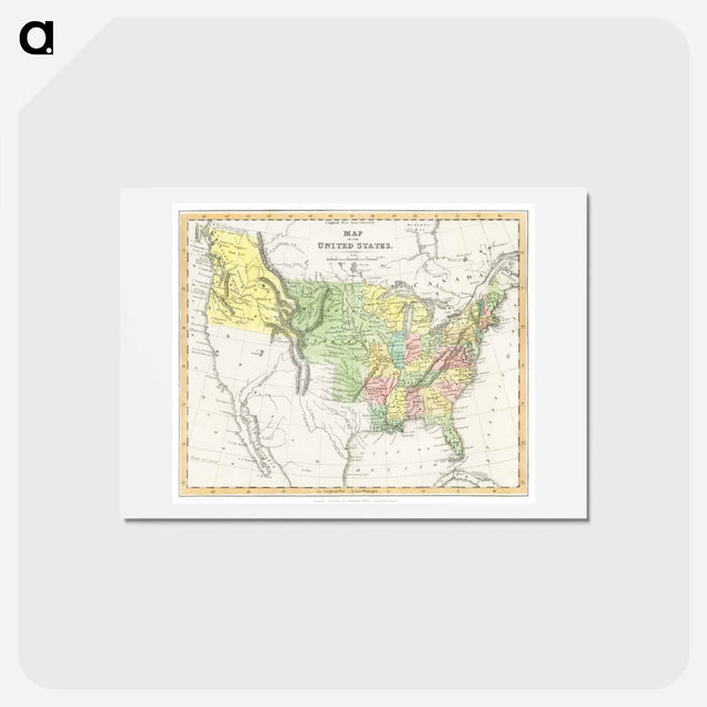 アートポストカード-A Moral and Political Sketch of the United States of North America with a note on Negro Slavery - アンティーク地図 Postcard.