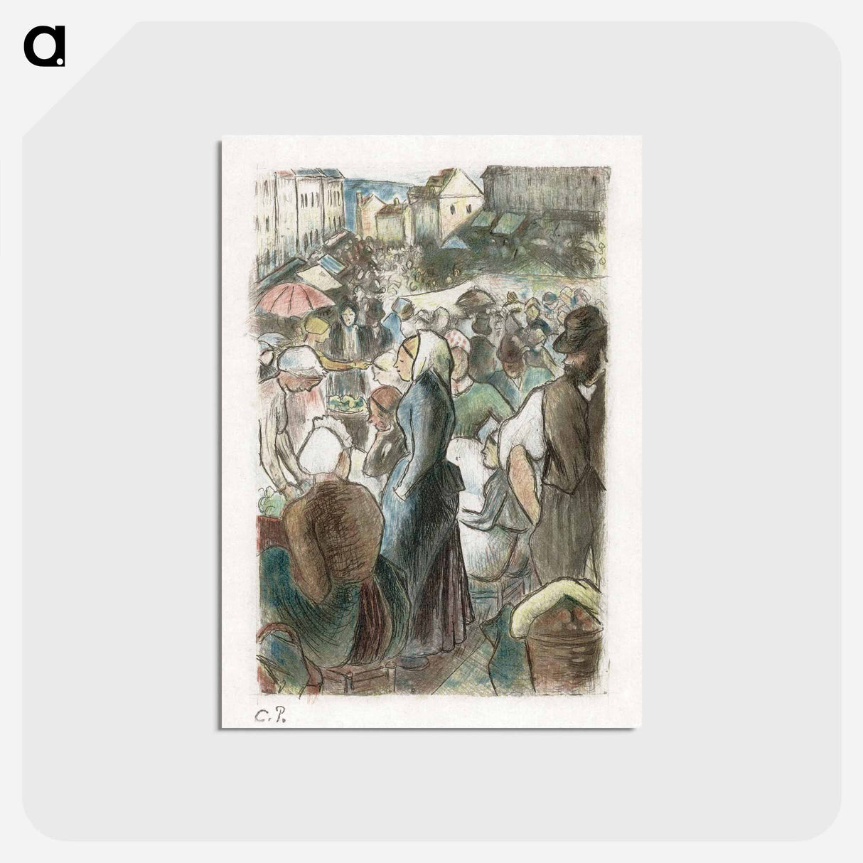 アートポストカード-Market in Gisors - カミーユ ピサロ Postcard.