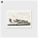 アートポストカード-Group of six bulls - ジャン ベルナール Postcard.