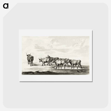 アートポストカード-Group of six bulls - ジャン ベルナール Postcard.