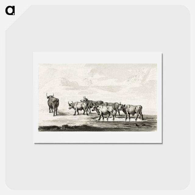 アートポストカード-Group of six bulls - ジャン ベルナール Postcard.