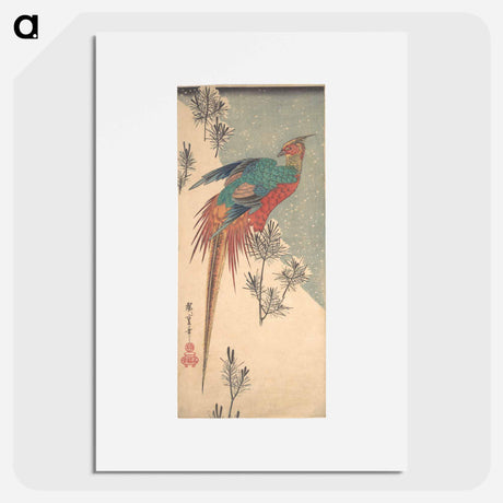 アートポスター-Pheasant and Pine-trees on Snowy Hillside
 - 歌川 広重 Poster.