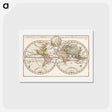 アートポストカード-A new map of the world according to the new observations - アンティーク地図 Postcard.