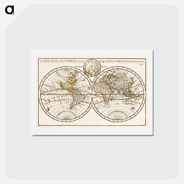 アートポストカード-A new map of the world according to the new observations - アンティーク地図 Postcard.