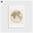 アートポストカード-Western New World or Hemisphere. Eastern Old World or Hemisphere - アンティーク地図 Postcard.