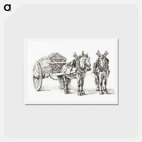 アートポストカード-Horses with wagon - ジャン ベルナール Postcard.