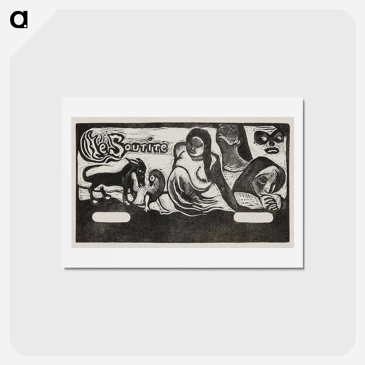 アートポストカード-Three People, a Mask, a Fox and a Bird - ポール ゴーギャン Postcard.