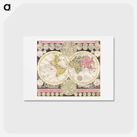 アートポストカード-Vlakke aard-kloot met het beide hemelsch half-rond, of de onder scheidene verbeelding van de land-water-waereld - アンティーク地図 Postcard.