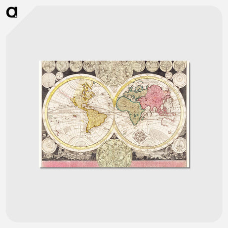 アートポストカード-Vlakke aard-kloot met het beide hemelsch half-rond, of de onder scheidene verbeelding van de land-water-waereld - アンティーク地図 Postcard.