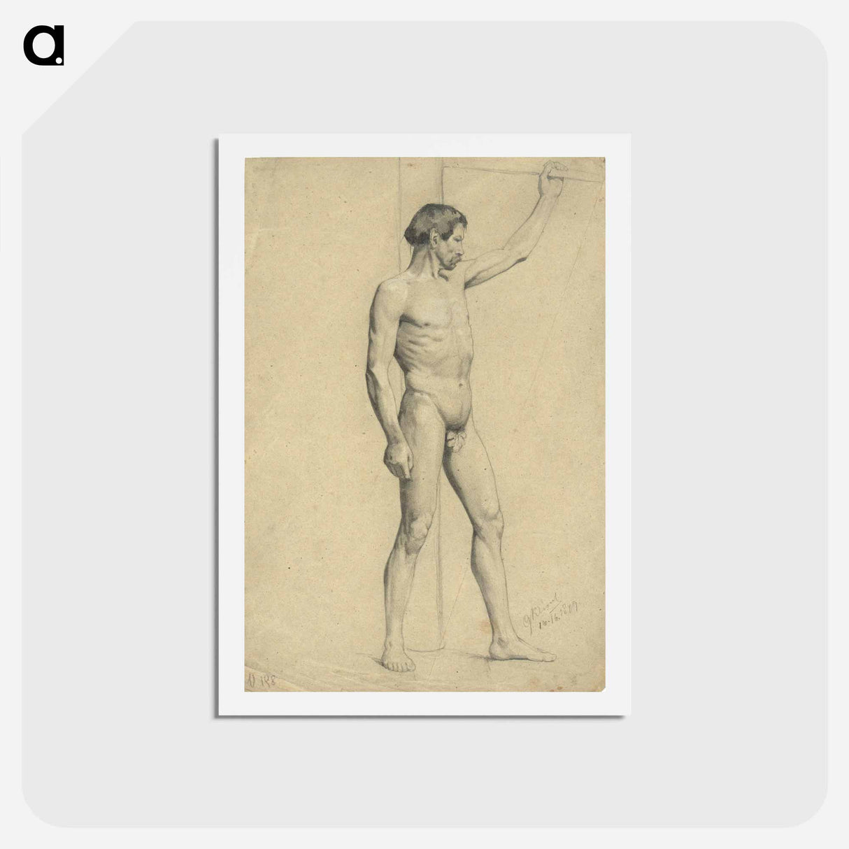 アートポストカード-Male academy nude in pose - グスタフ クリムト Postcard.