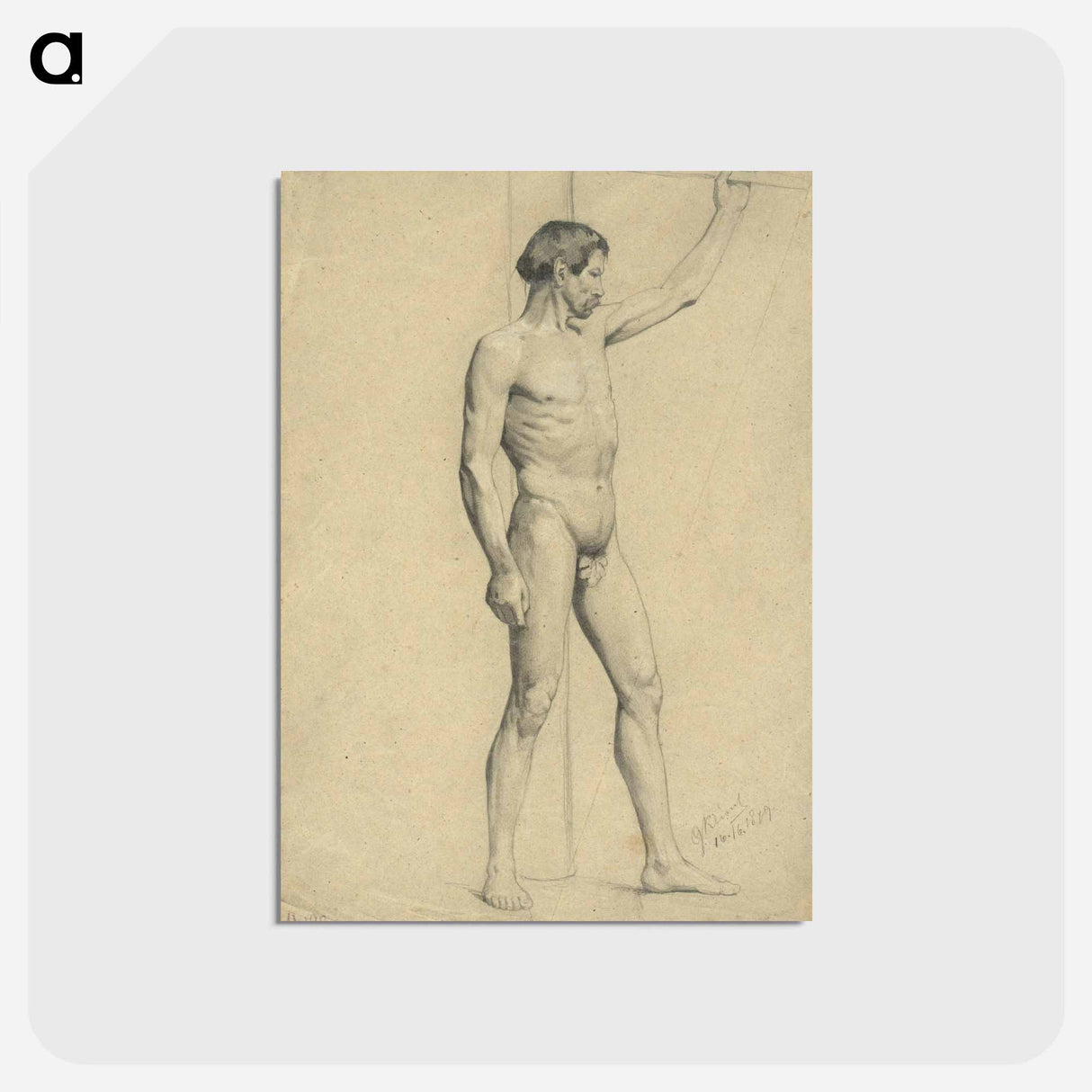 アートポストカード-Male academy nude in pose - グスタフ クリムト Postcard.