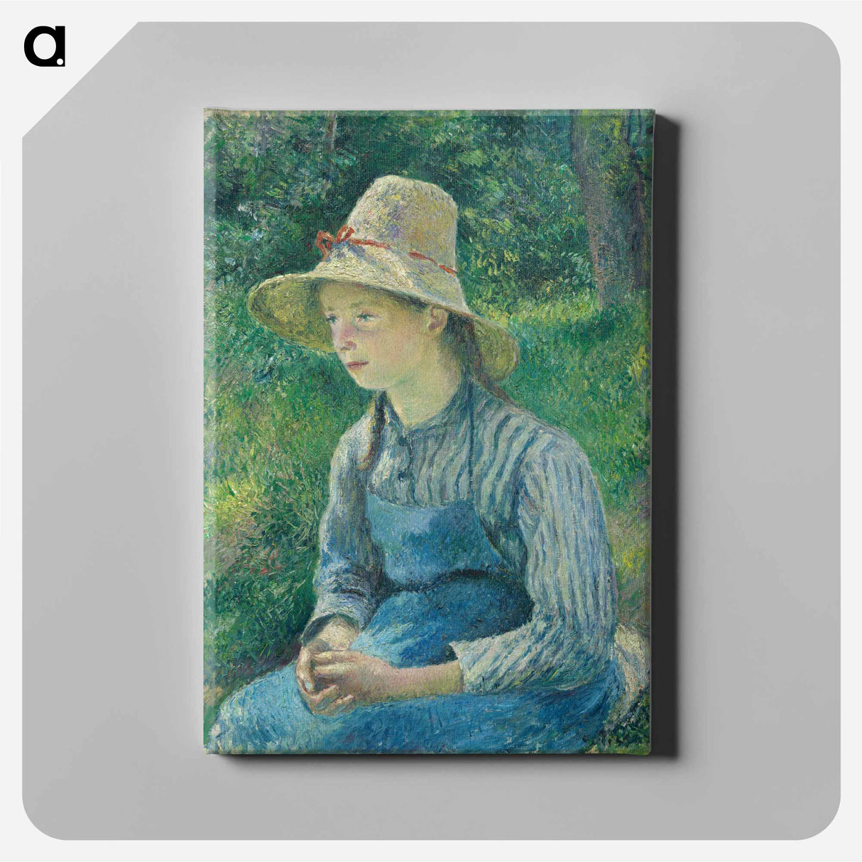 Peasant Girl with a Straw Hat - カミーユ ピサロ Canvas.