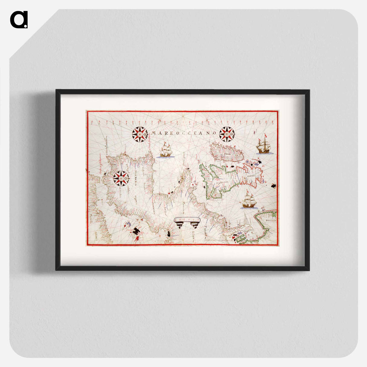 Portolan atlas of the Mediterranean Sea, western Europe, and the northwest coast of Africa - アンティーク地図 Poster.