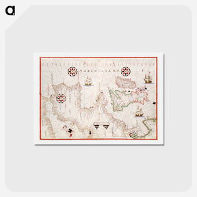 アートポストカード-Portolan atlas of the Mediterranean Sea, western Europe, and the northwest coast of Africa - アンティーク地図 Postcard.