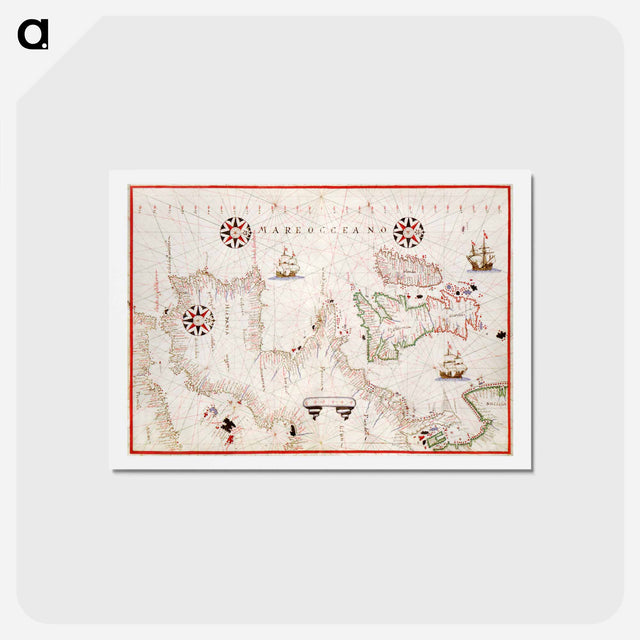 アートポストカード-Portolan atlas of the Mediterranean Sea, western Europe, and the northwest coast of Africa - アンティーク地図 Postcard.