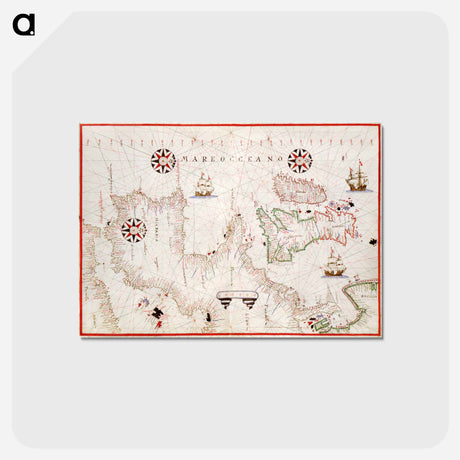 アートポストカード-Portolan atlas of the Mediterranean Sea, western Europe, and the northwest coast of Africa - アンティーク地図 Postcard.