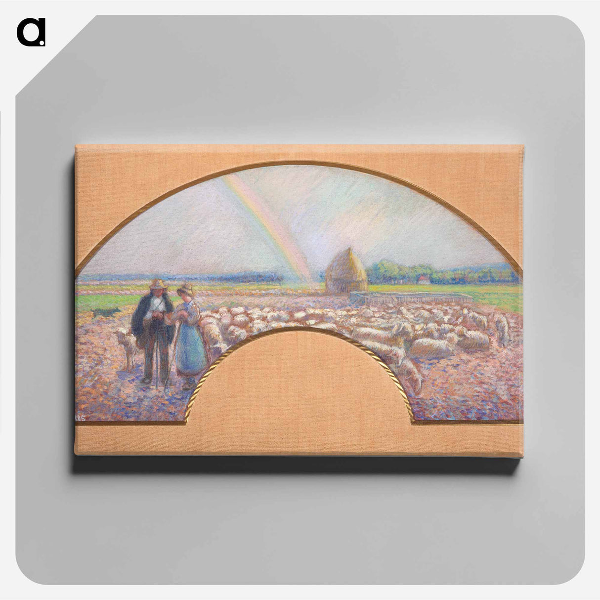 Shepherds in the Fields with Rainbow - カミーユ ピサロ Canvas.