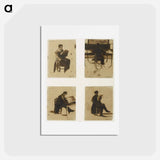 アートポストカード-Four Views of men sitting - ウジェーヌ ドラクロワ Postcard.