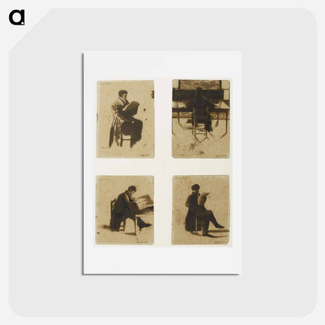 アートポストカード-Four Views of men sitting - ウジェーヌ ドラクロワ Postcard.