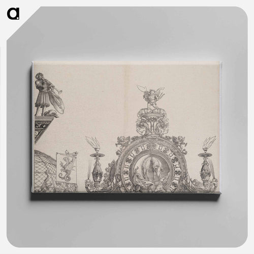 The Pinnacle of the Right Portal; and a Trumpeter and Standard from the Central Portal, from the Arch of Honor - アルブレヒト デューラー Canvas.