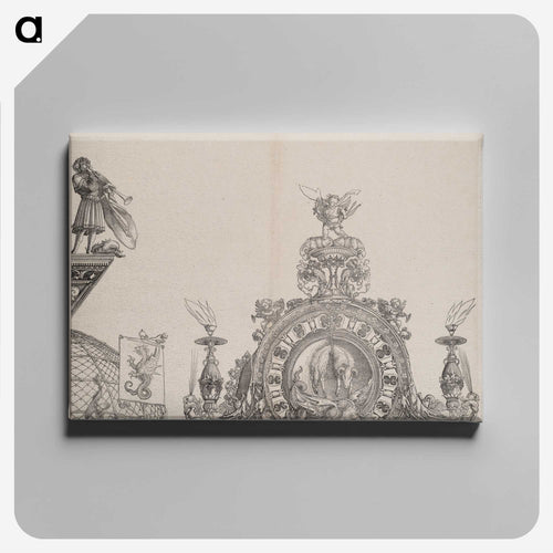 The Pinnacle of the Right Portal; and a Trumpeter and Standard from the Central Portal, from the Arch of Honor - アルブレヒト デューラー Canvas.