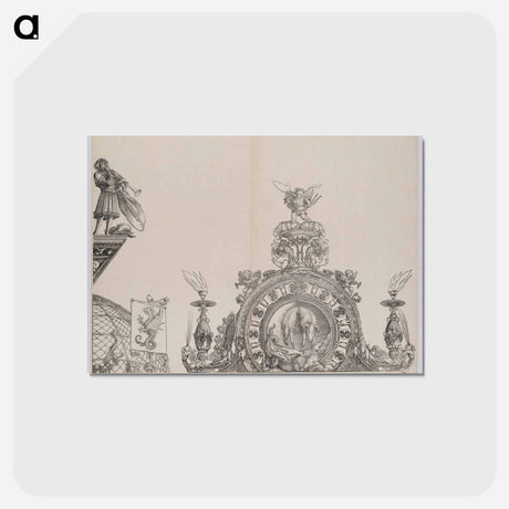 アートポストカード-The Pinnacle of the Right Portal; and a Trumpeter and Standard from the Central Portal, from the Arch of Honor - アルブレヒト デューラー Postcard.