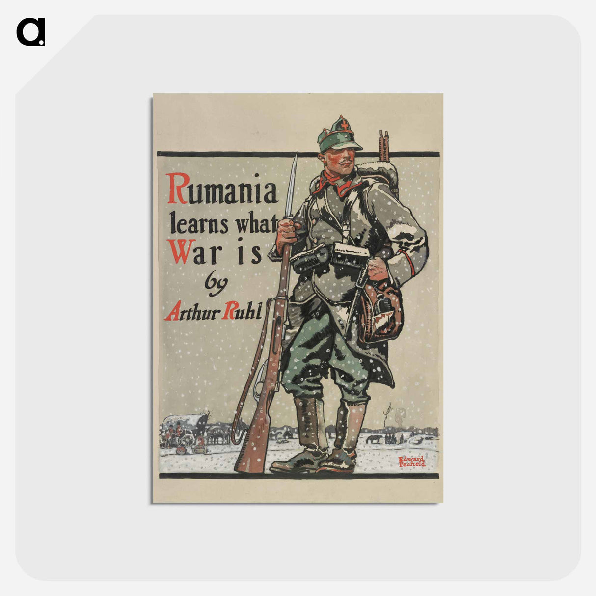 アートポストカード-Romanian soldier in snow - エドワード ペンフィールド Postcard.