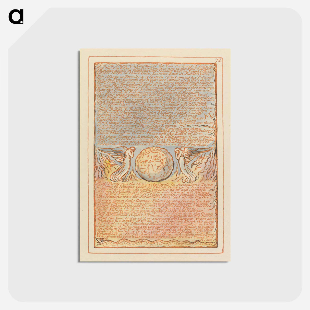 アートポストカード-Jerusalem, Plate 72, "And the Thirty-two Counties" - ウィリアム ブレイク Postcard.
