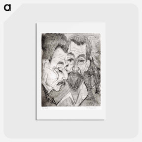アートポストカード-Two Peasant Heads - エルンスト ルートヴィヒ キルヒナー Postcard.