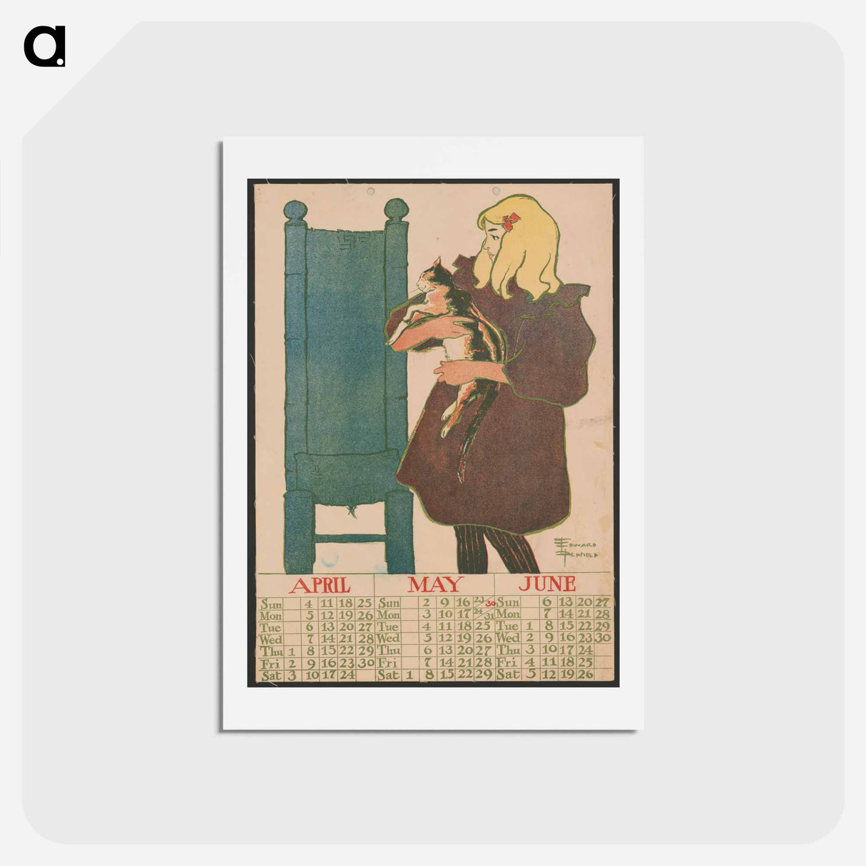 アートポストカード-Vintage calendar print by Edward Penfield - エドワード ペンフィールド Postcard.
