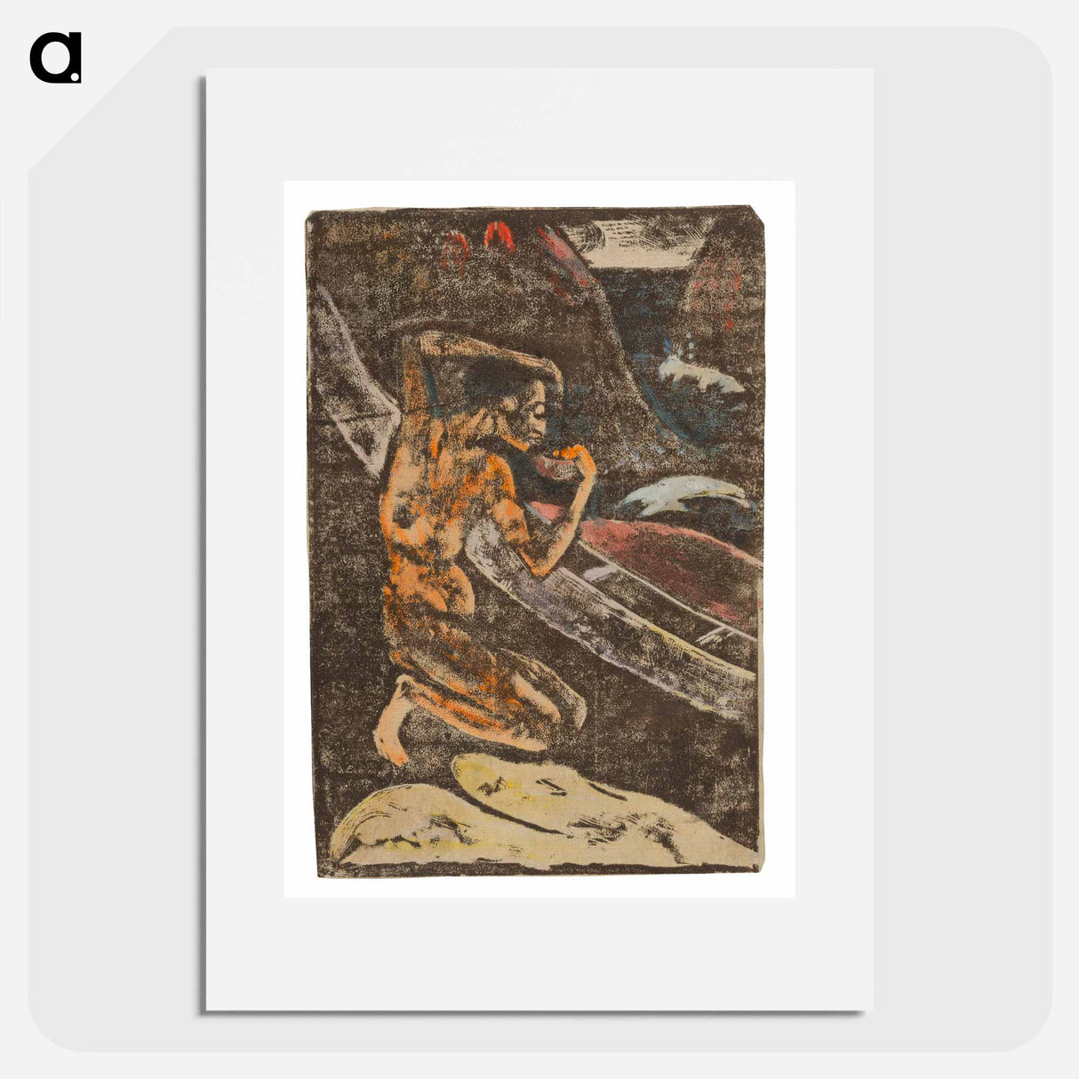 A Fisherman Drinking Beside His Canoe - ポール ゴーギャン Poster.