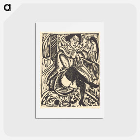 アートポストカード-Woman Tying Her Shoe - エルンスト ルートヴィヒ キルヒナー Postcard.