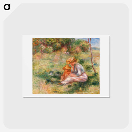 アートポストカード-Woman and Child in the Grass - ピエール オーギュスト ルノワール Postcard.