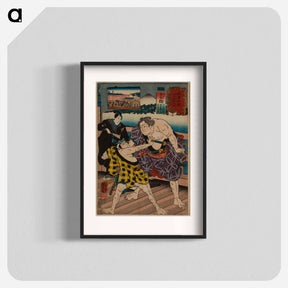 アートポスター-Nihonbashi: Ashikaga Yorikane, Narukami Katsunosuke and Ukiyo Tohei - 歌川 国芳 Poster.