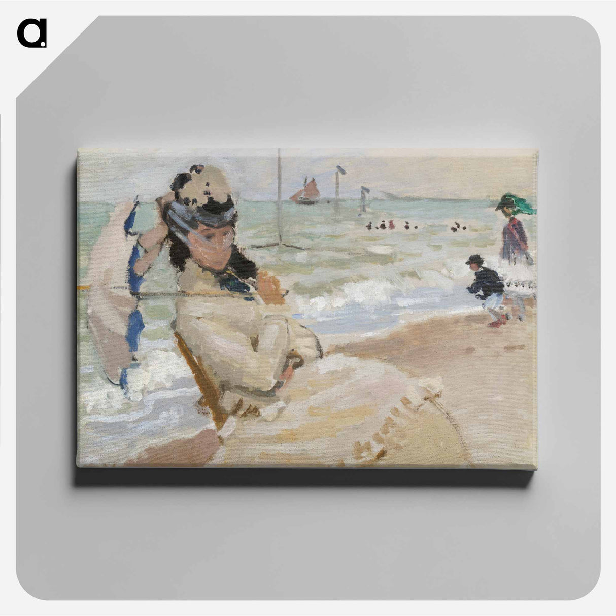 Camille on the Beach in Trouville - クロード モネ Canvas.