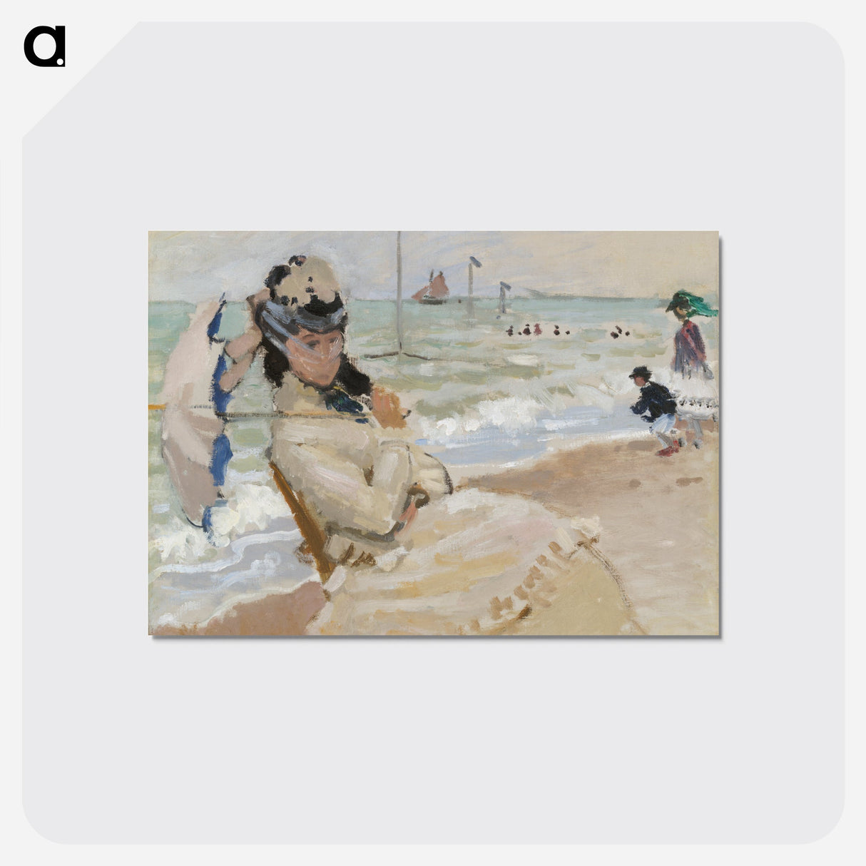 Camille on the Beach in Trouville - クロード モネ Postcard.