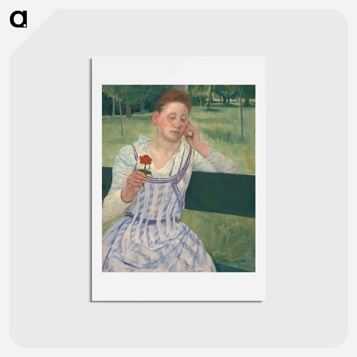 アートポストカード-Woman with a Red Zinnia - メアリー カサット Postcard.