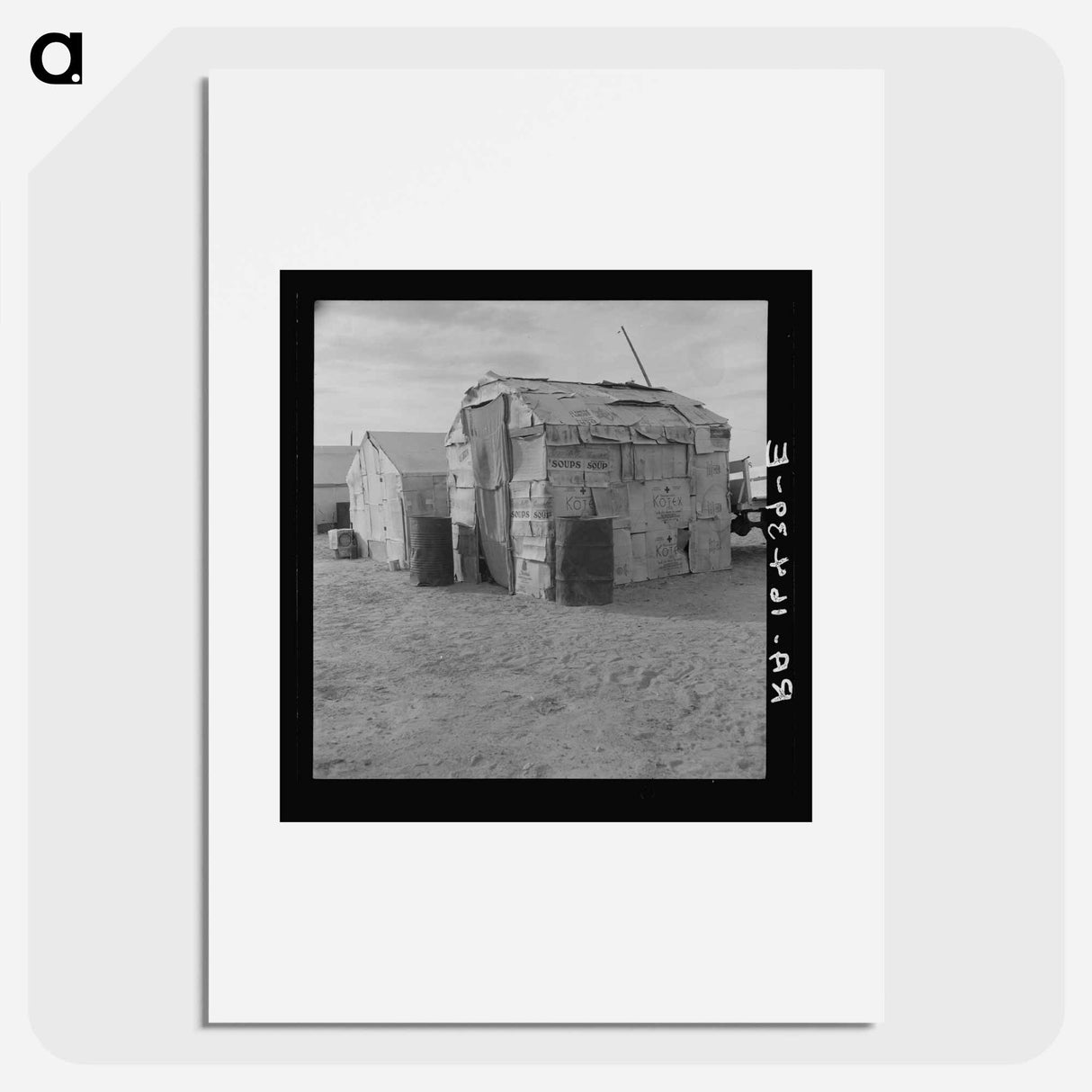 Migratory field worker's home on the edge of a pea field - Dorothea Lange Poster.