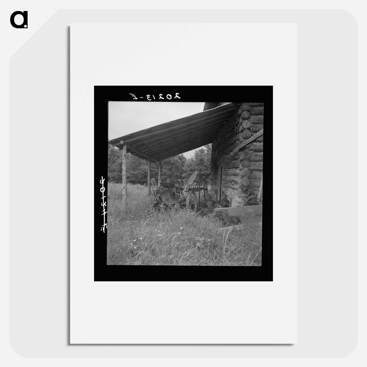 Farm machinery drawn under cover of old tobacco barn - Dorothea Lange Poster.