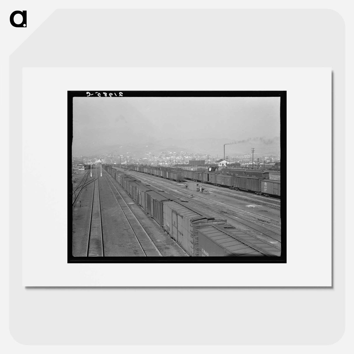 Railroad yard, outskirts of fast-growing town. Klamath Falls, Oregon. - ドロテア ラング Poster.