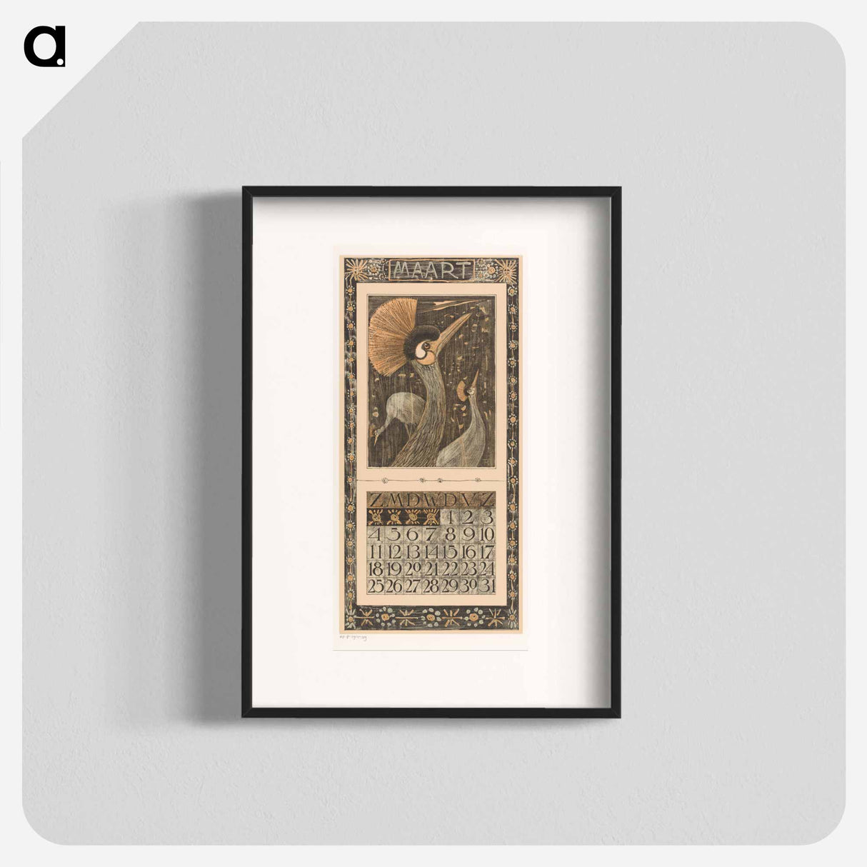 Kalenderblad maart met kroonkranen - テオ ヴァン ホイテマ Poster.