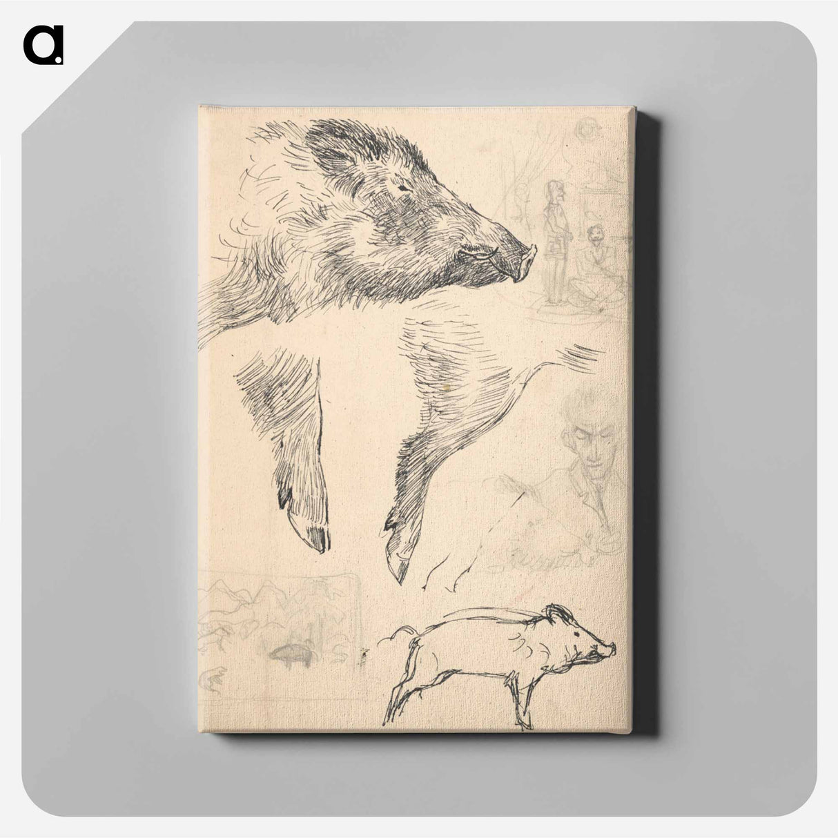 Study of a boar and figural sketches - アーノルド ピーター ワイズ クビンチャン Canvas.