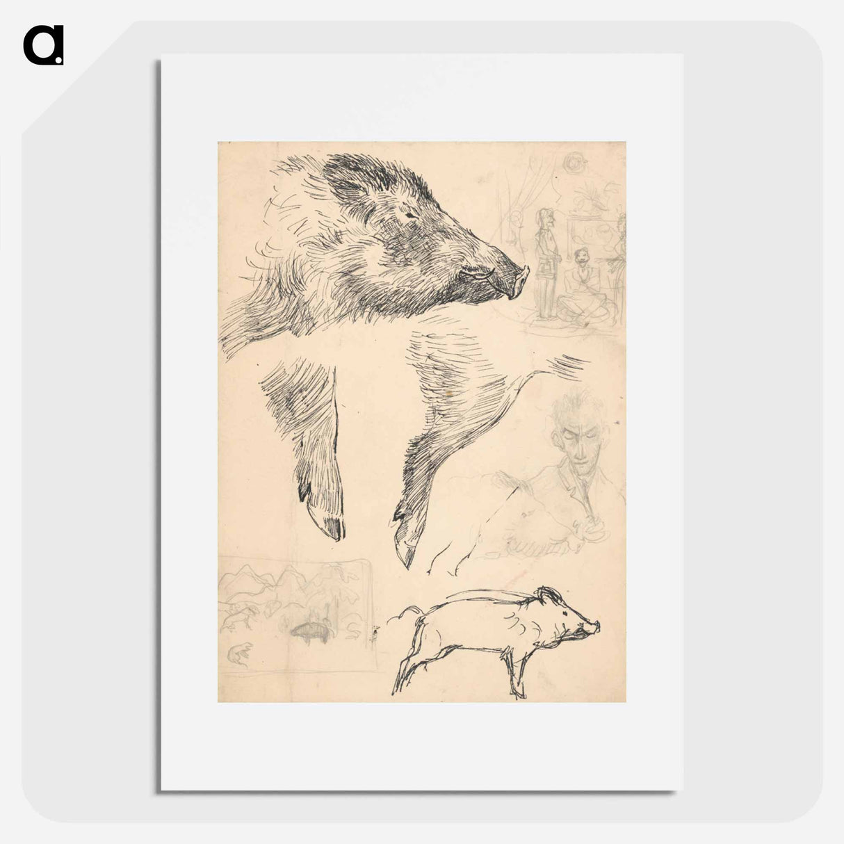 Study of a boar and figural sketches - アーノルド ピーター ワイズ クビンチャン Poster.