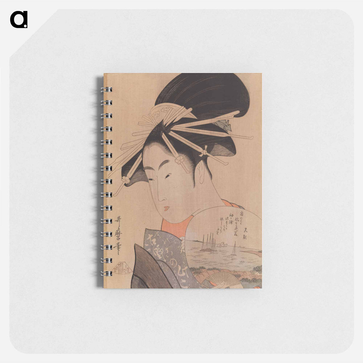 Geisha with a fan - 喜多川 歌麿 Memo.