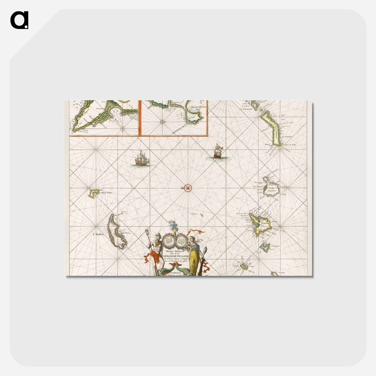 アートポストカード-Paskaart van de Canarische Eilanden - アンティーク地図 Postcard.