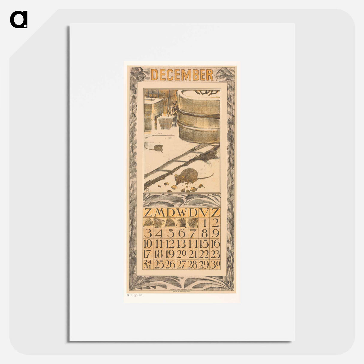 Kalenderblad december met muizen in de sneeuw - テオ ヴァン ホイテマ Poster.