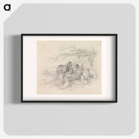 アートポスター-Dismounted Rider Breaking Open a Fence for Foxhounds to Pass Through
 - イェール大学アートギャラリー Poster.